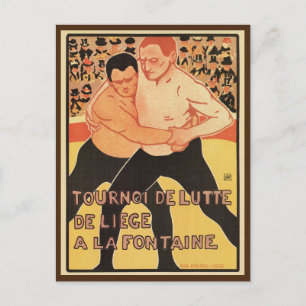 Vintage wrestling tournament Liège advertising Postcard