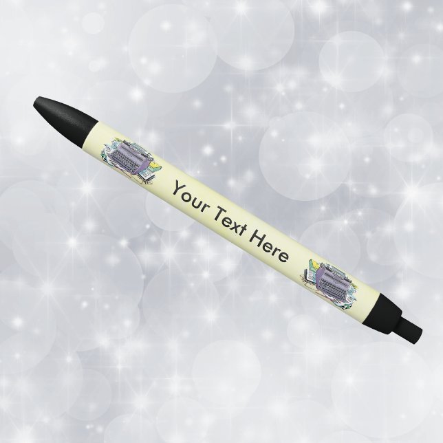 Vintage Writer’s Tools Typewriter Paper Pencil Black Ink Pen (Purple typewriter paper books on yellow writing pen perfect gift for writers.)