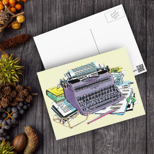 Vintage Writer’s Tools Typewriter Paper Pencil Postcard