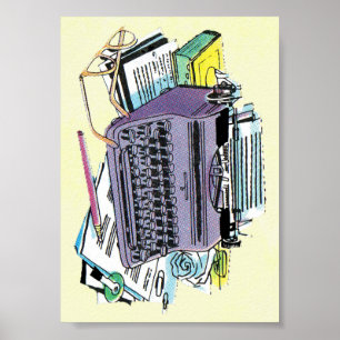 Vintage Writer’s Tools Typewriter Paper Pencil Poster