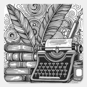 Vintage Writer's Theme 2 Colour Me Square Sticker