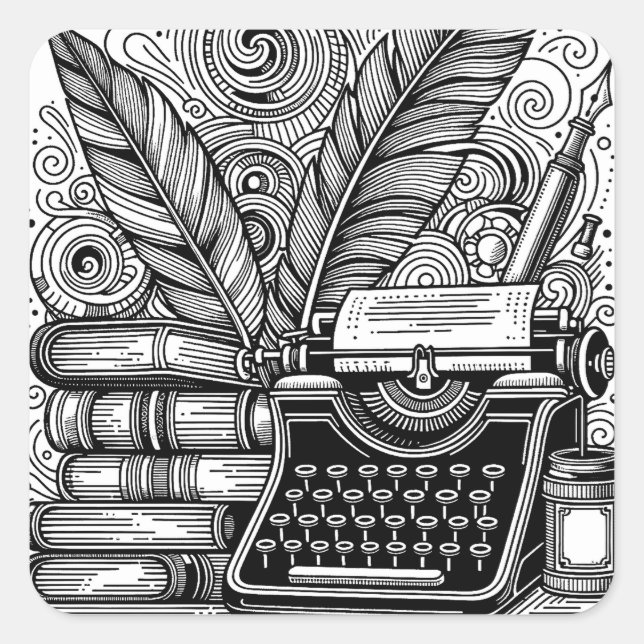  Vintage Writer's Theme 2 Colour Me Square Sticker (Front)