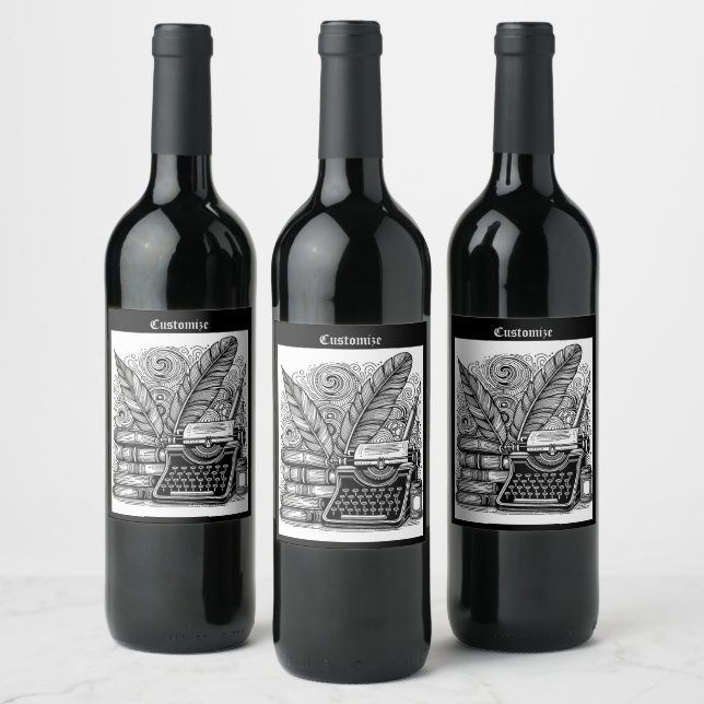 Vintage Writer's Theme 2 Colour Me Wine Label (Bottles)