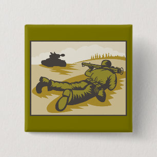 Vintage WW2 Bazooka Soldier and Tank 15 Cm Square Badge