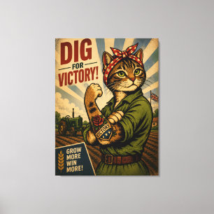 Vintage WW2 Land Girl Pop Art Cat Retro Canvas Print