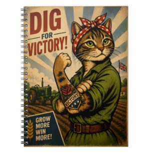 Vintage WW2 Land Girl Pop Art Cat Retro Notebook