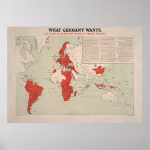 Vintage WWI German Conquest Ambitions Map (1917) Poster