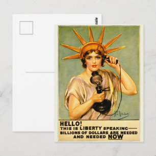 Vintage WWI Hello This Is Liberty Speaking Poster Postcard