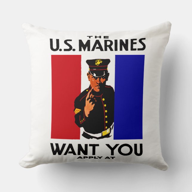 Vintage WWI Marine Recruitment Poster Cushion (Front)