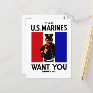 Vintage WWI Marine Recruitment Poster Postcard