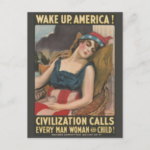 Vintage WWI Wake Up America  Postcard