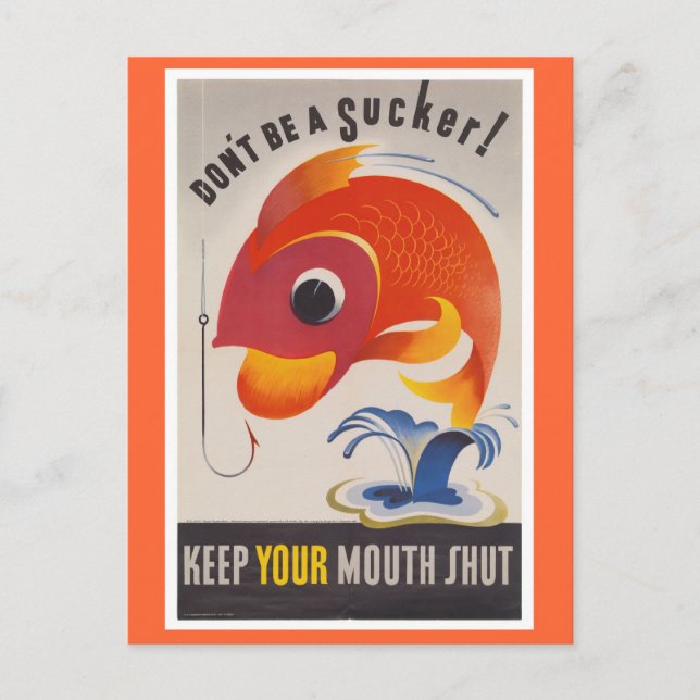 Vintage WWII American Propaganda Fish Postcard (Front)