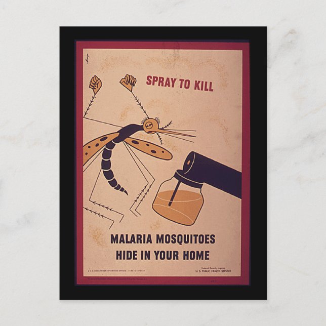 Vintage WWII Kill Malaria Mosquitoes Postcard (Front)