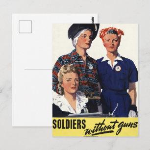 Vintage WWII Soldiers Without Guns Feminist Art Postcard