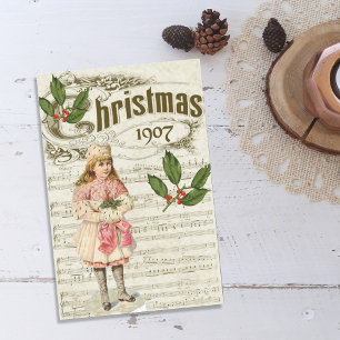 Vintage Xmas 1907 Girl Sheet Music Decoupage Craft