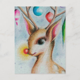 vintage Xmas Bambi Holiday Postcard