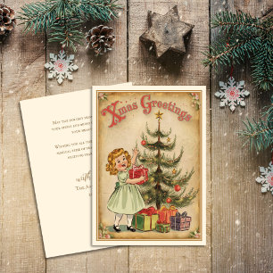 Vintage Xmas Greetings Christmas Tree Holiday Card