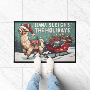 Vintage Xmas, Llama Sleighs the Holidays Christmas Doormat