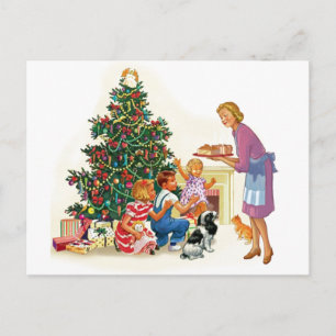 Vintage Xmas Mum & Kids Holiday Postcard