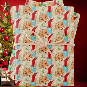 Vintage Xmas Santa Claus Face Funny Old Fashioned Wrapping Paper Sheet