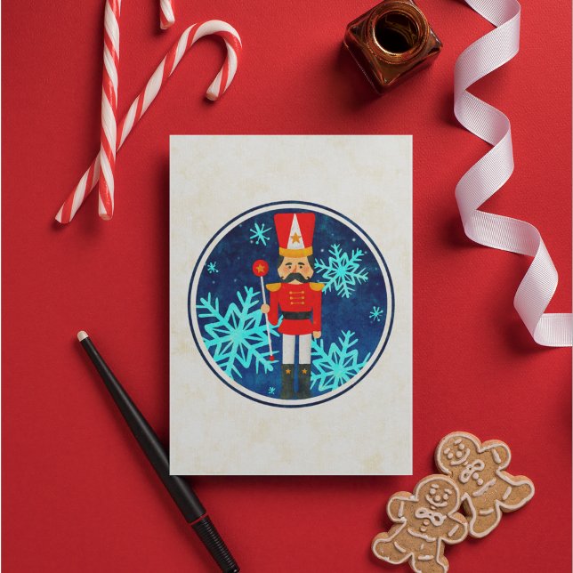 Vintage Xmas Starry Night Christmas Nutcracker Holiday Card (Front)