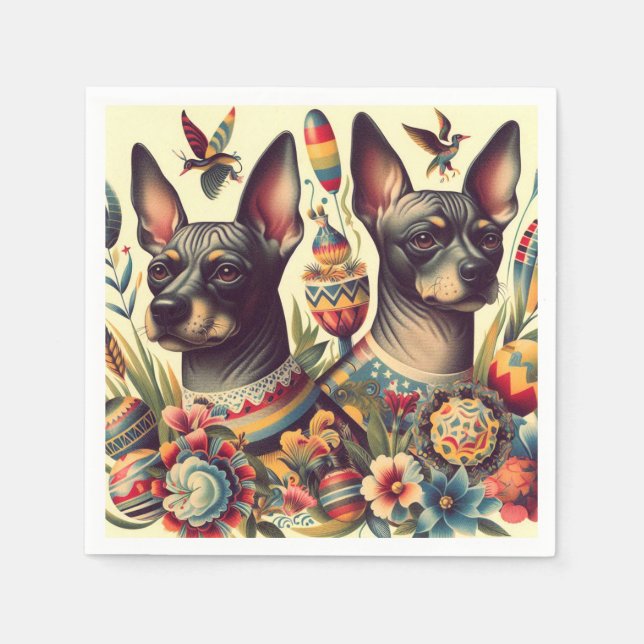 Vintage Xoloitzcuintle Illustration Napkin (Front)