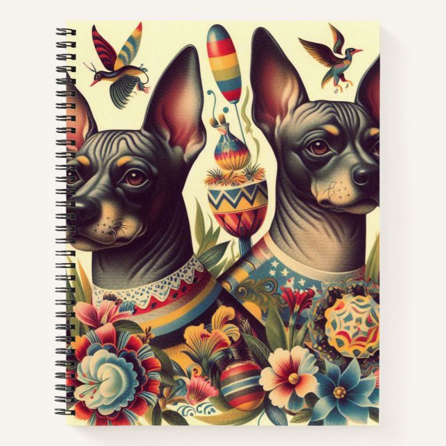 Vintage Xoloitzcuintle Illustration Notebook (Front)