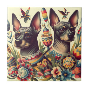 Vintage Xoloitzcuintle Illustration Tile