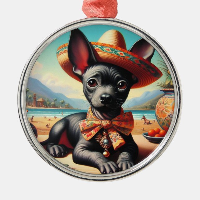 Vintage Xoloitzcuintle Metal Tree Decoration (Front)
