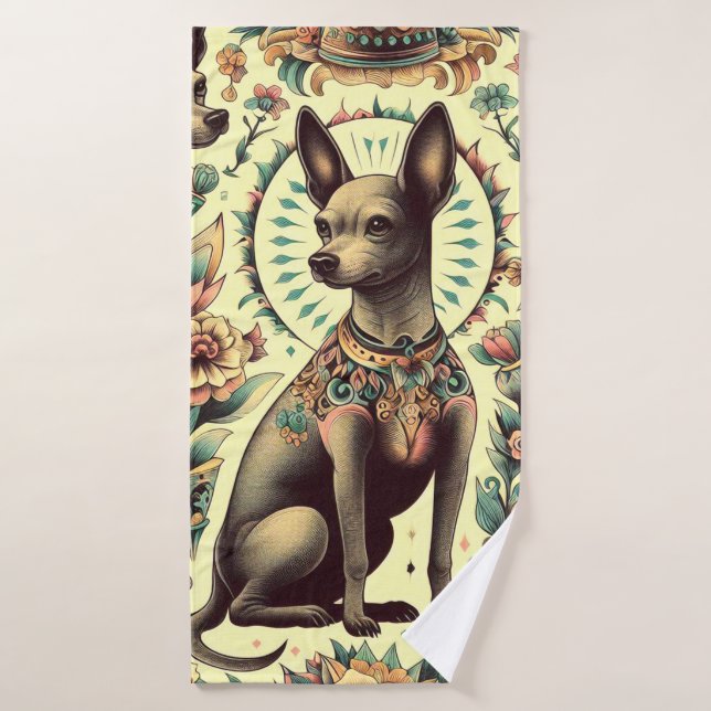 Vintage Xoloitzcuintle Seamless Bath Towel (Bath Towel)