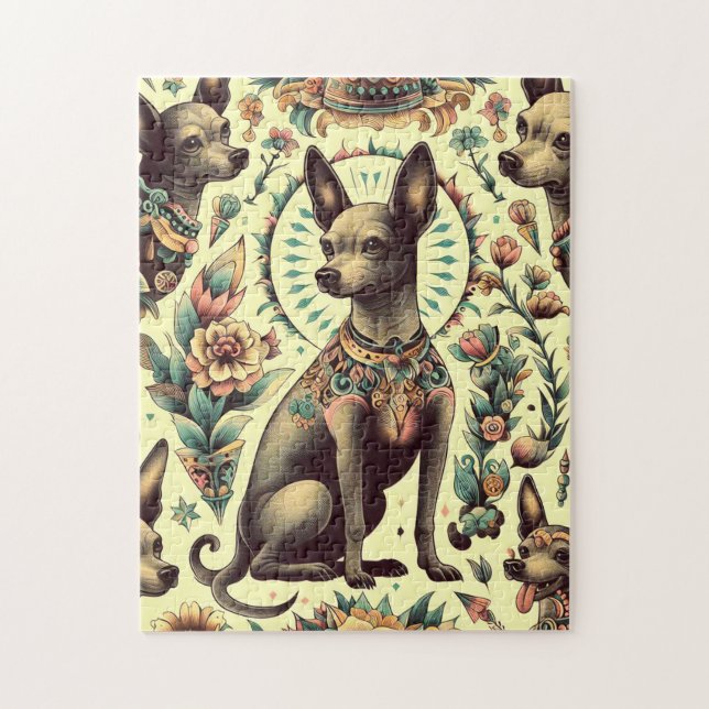 Vintage Xoloitzcuintle Seamless Jigsaw Puzzle (Vertical)