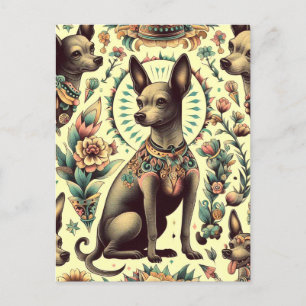 Vintage Xoloitzcuintle Seamless Postcard