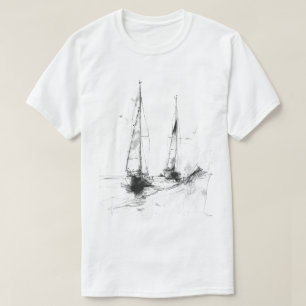 Vintage Yacht Sketch – Nautical Minimal Art T-Shirt