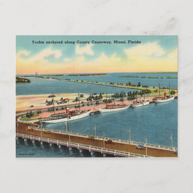 Vintage, Yachts Country Causeway, Miami, Florida Postcard (Front)