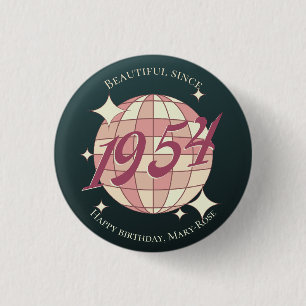 Vintage year 1954 70th birthday black pink retro 3 cm round badge