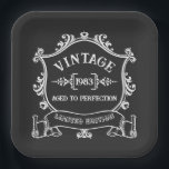 Vintage Year Aged to Perfection Custom Birth Year Paper Plate<br><div class="desc">Some things just get better with age, am I right? Show that special someone in your life how special they are to you, by celebrating with this "Aged to Perfection" vintage logo customised with their birth year! Change the birth year to personalise this item as a special birthday gift. A...</div>