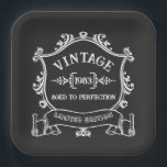 Vintage Year Aged to Perfection Custom Birth Year Paper Plate<br><div class="desc">Some things just get better with age, am I right? Show that special someone in your life how special they are to you, by celebrating with this "Aged to Perfection" vintage logo customised with their birth year! Change the birth year to personalise this item as a special birthday gift. A...</div>