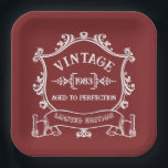 Vintage Year Aged to Perfection Custom Birth Year Paper Plate<br><div class="desc">Some things just get better with age, am I right? Show that special someone in your life how special they are to you, by celebrating with this "Aged to Perfection" vintage logo customised with their birth year! Change the birth year to personalise this item as a special birthday gift. A...</div>