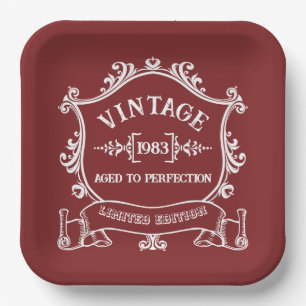 Vintage Year Aged to Perfection Custom Birth Year Paper Plate