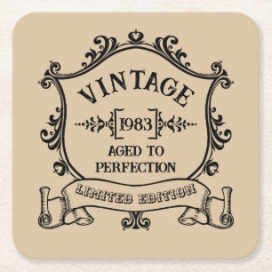 Vintage Year Aged to Perfection Custom Birth Year Square Paper Coaster