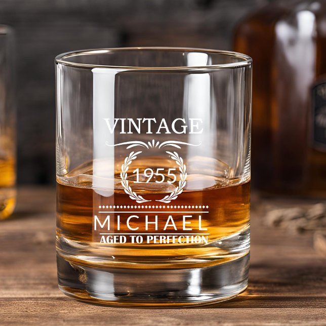 Vintage Year Milestone Name Monogram Birthday Whiskey Glass (Creator Uploaded)