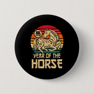 Vintage Year Of The Horse Chinese New Year 2026 Zo 6 Cm Round Badge