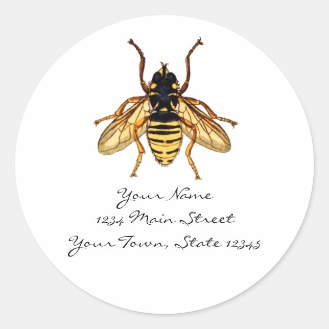 Vintage Yellow and Black Bee Classic Round Sticker (Front)