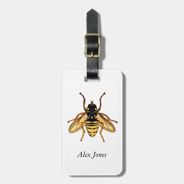 Vintage Yellow and Black Bee Luggage Tag (Front Vertical)