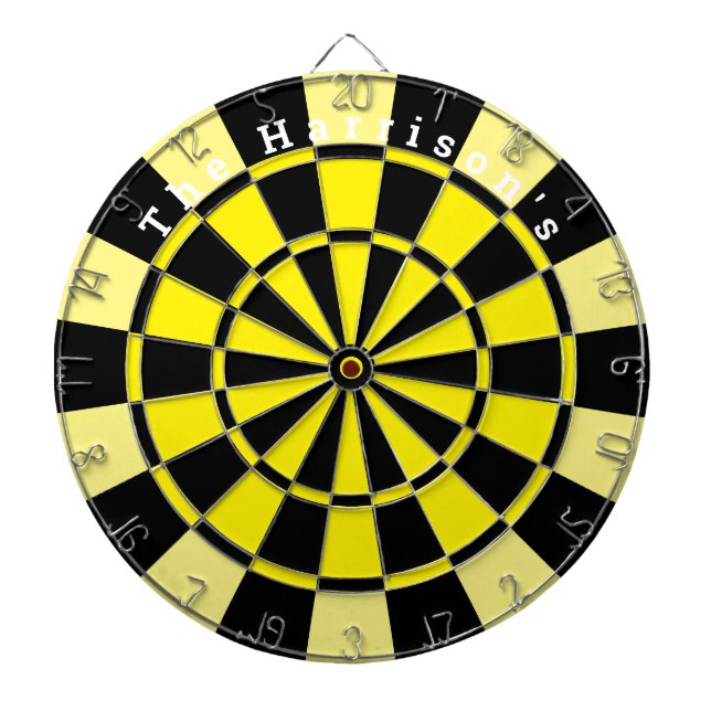Vintage Yellow and Black with custom text Dartboard (Front)