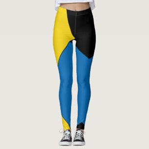 vintage yellow and Blue Abstract Color block black Leggings