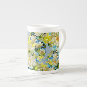 Vintage Yellow and Blue Floral Pattern Bone China Mug