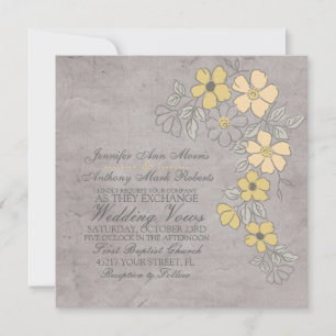 Vintage Yellow and Grey Floral Wedding Invitation