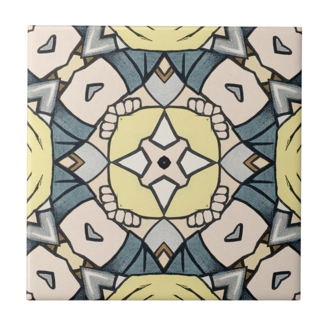 Vintage Yellow and Grey Geometric Tile (Front)