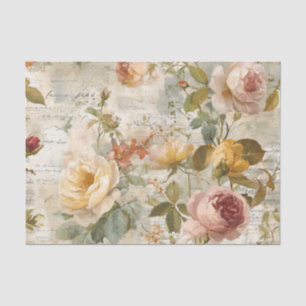 Vintage Yellow and Pink Roses Tissue Paper